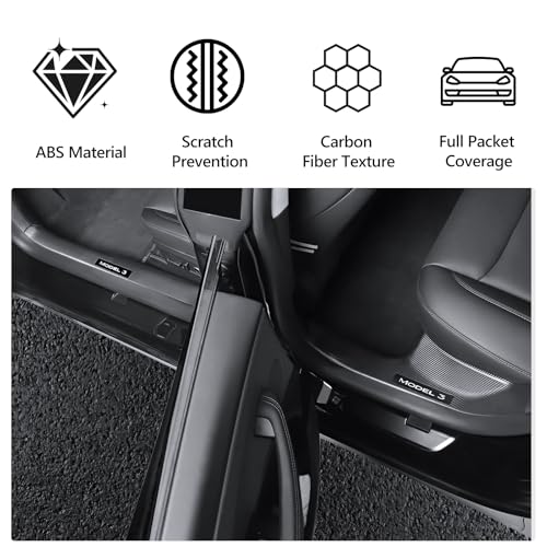 8PCS Door Sill Protector for Tesla Model 3 Highland 2024-2026, Carbon Fiber Texture Door Sill Guards Anti-Scratch, Full Protect Front and Rear Door Protection Pad Tesla Interior Accessories