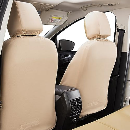 Flying Banner car seat Covers Protects Water Proof Faux Leather Carbon Fiber Fronts Golden Beige (Beige Golden, Front Pair) - color: Golden Beige, size: Front Pair -- 2PCS