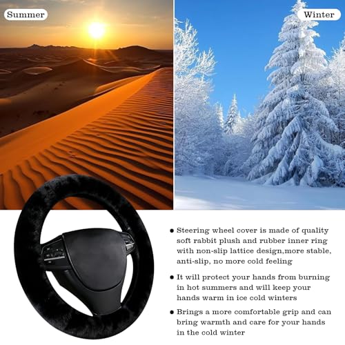 Furry Warm Steering Wheel Cover, Universal 14.5-15 Inch Winter Plush Warm Steering Wheel Cover, Soft Fluffy, Anti-Slip Design, Soft Texture (Black) - color: Black Plush