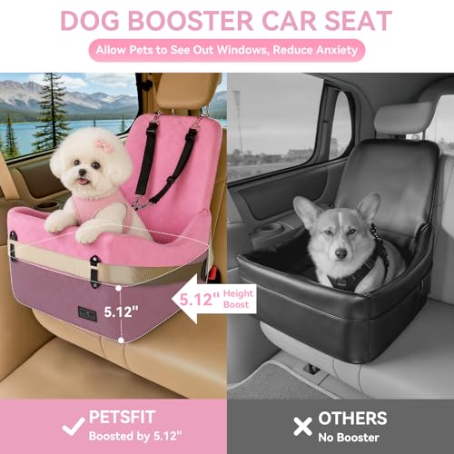 PETSFIT Dog Car Seat for Small/Medium Dogs Up to 35 lbs – Patented Safety System, 5" Memory Foam Pet Booster Car Seat, Fully Detachable and Washable Dog Carseat with 2 Storage Pockets (Pink) - color: Pink