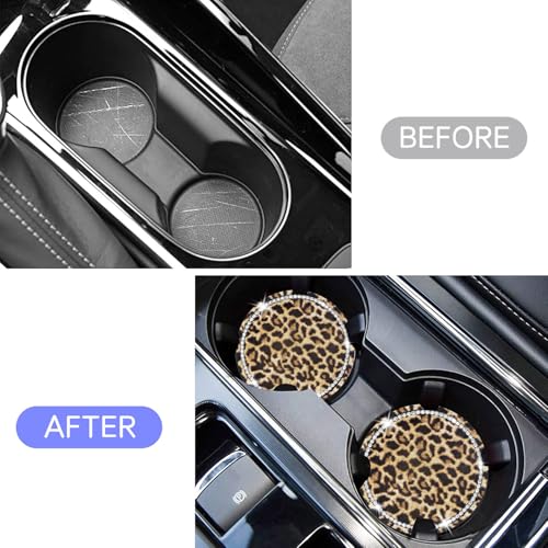 Car Cup Holder Coaster, 2PCS Silicone Car Cup Holder Insert Leopard Print, 2.75" Universal Non-Slip Cup Holders, Interior Car Accessories for Women and Man (Leopard) - color: Leopard