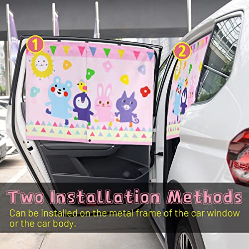 Car Window Shade for Baby, 2pcs Magnetic Auto Sun Shades for Side Windows Double Layer Full & Half Shade Options, Cute Patterns Car Window Curtains for Sun Glare Block - color: Pink and Yellow