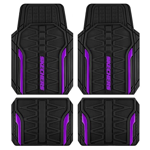 Skechers Car Floor Mats,Heavy Duty Rubber Car Mats Full Set,All Weather Floor Mats,Waterproof TrimTo Fit Universal Floor Liner Car Accessories,Automotive Floor Mats for Cars Trucks SUV,Purple
