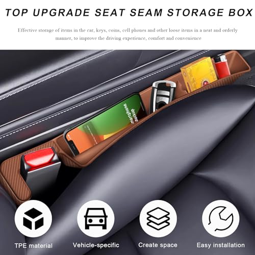 2 PCS Car Seat Gap Filler Organizer, Multifunctional Auto Side Seat Gap Filler Phone Holder, Universal Vehicle Storage Box Fill Gap Space Between Seats and Console (Dark Brown) - color: Dark Brown