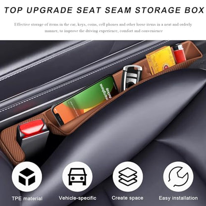 2 PCS Car Seat Gap Filler Organizer, Multifunctional Auto Side Seat Gap Filler Phone Holder, Universal Vehicle Storage Box Fill Gap Space Between Seats and Console (Dark Brown) - color: Dark Brown