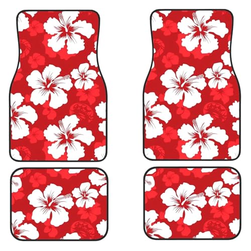 Delerain Hibiscus Flowers 4-Piece Car Floor Mats Front and Rear Rubber Backing Carpet, Auto Foot Mats All Weather Universal Fit Car Decor Accessories Fit for SUV, Vans, Sedans, Trucks