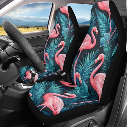 Pehede Car Seat Cover Exotic Tropical Pink Flamingo Front for Cars, Easy to Install Cover Set, Accessories Auto Trucks Van SUV,2 Packs - color: Multi11