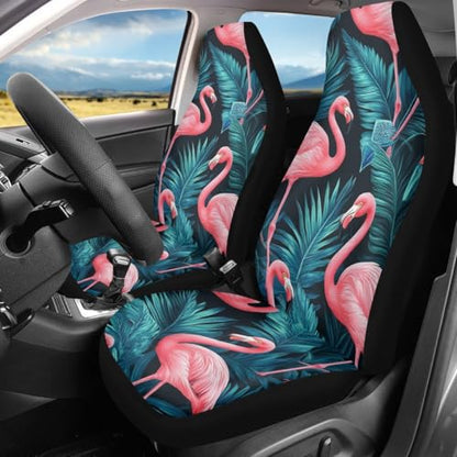 Pehede Car Seat Cover Exotic Tropical Pink Flamingo Front for Cars, Easy to Install Cover Set, Accessories Auto Trucks Van SUV,2 Packs - color: Multi11
