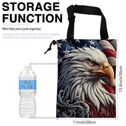 Car Trash Bag Eagle American Flag Car Garbage Bag Waterproof Car Trash Can for Back Seat with Adjustable Straps and Drawstring, Foldable Car Trash Bin for Car Accessories Vehicle Travelling Camping - color: Eagle American Flag