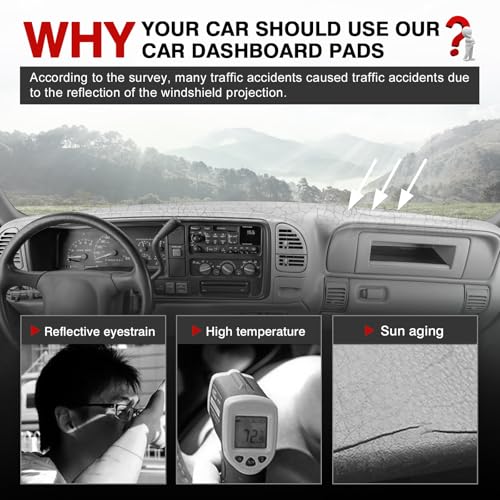 Autorder Dashboard Cover Mat for 1997-2000 Chevy Chevrolet Silverado/GMC Sierra C1500 C2500 C3500 K1500 K2500 K3500, 1997-1999 GMC Yukon/Chevy Tahoe Accessories Dash Cover Flannel Dash Mat Protector - size: Black 1997-2000 Silverado