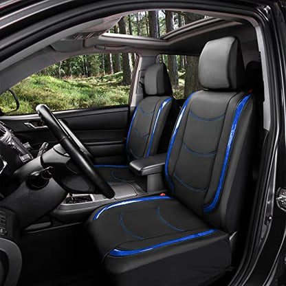 FH Group Galaxy13 Metallic Striped Deluxe Leatherette Car Seat Covers with Matching Carpet Floor Mats – Full Set, Universal Fit, Airbag Compatible for Cars, SUVs & Sedans, Blue - color: Blue