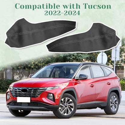 2PCS Front Door Panel Armrest Cover Replacement Compatible with Hyundai Tucson 2022-2024 Left and Right Leather Arm Rest Replaced Skin Upholstery Black (Only Leather Part)