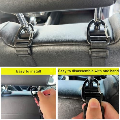 Car Headrest Hooks, Backseat Storage Organizer Hangers, Universal Vehicle Seat Back Hooks, 4 Pack - color: Black