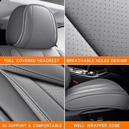 MINGBRON Leather Car Seat Covers,Car Seat Covers Full Set,Automotive Seat Covers 5 Seats,Fit for Most Cars SUV and Most Sedans Grey - color: Grey 3, size: 5 Seat Covers (Front & Rear)