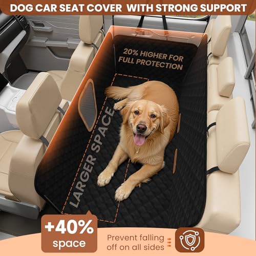 A-Pce Dog Truck Seat Cover for Back Seat, Hard Bottom Dog Hammock for Car, Waterproof Seat Protector, Dual use in Summer and Winter, Universal XL Size Fits for Crew Cab Truck/SUV, Black