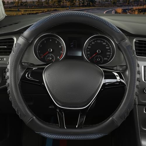 D Shaped Steering Wheel Cover Great Grip with 3D Honeycomb Hole, Anti-Slip Sporty Design, Universal 15 inch(Black with Blue) - color: Black with Blue, size: D Shaped-Middle[14.5''-15'']