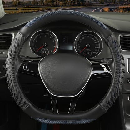 D Shaped Steering Wheel Cover Great Grip with 3D Honeycomb Hole, Anti-Slip Sporty Design, Universal 15 inch(Black with Blue) - color: Black with Blue, size: D Shaped-Middle[14.5''-15'']