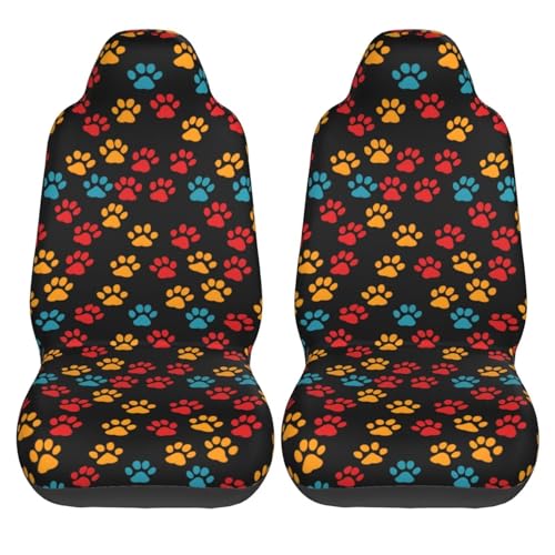 Dog Paw Cloth Car Seat Covers Red Orange Paws Bucket Seat Cover Universal Fit for SUV, Sedan, Van Universal Vehicle Seat Protector Set of 2, Black - color: Dog Paw