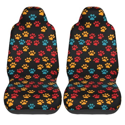 Dog Paw Cloth Car Seat Covers Red Orange Paws Bucket Seat Cover Universal Fit for SUV, Sedan, Van Universal Vehicle Seat Protector Set of 2, Black - color: Dog Paw