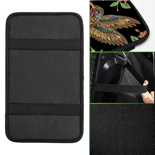 Universal Auto Center Console Pad and 2Pcs Car Coasters Set, Anti Slip Soft Neoprene Car Armrest Seat Box Cover Protector Universal Fit - Car Interior Accessories, Hummingbird Flower - color: 491