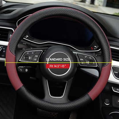 LABBYWAY Steering Wheel Cover, Universal Fit 15 Inch Microfiber Leather Car Wheel Protector, Anti-Slip, Claret - color: black&claret