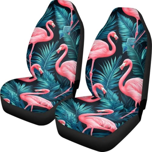 Pehede Car Seat Cover Exotic Tropical Pink Flamingo Front for Cars, Easy to Install Cover Set, Accessories Auto Trucks Van SUV,2 Packs - color: Multi11