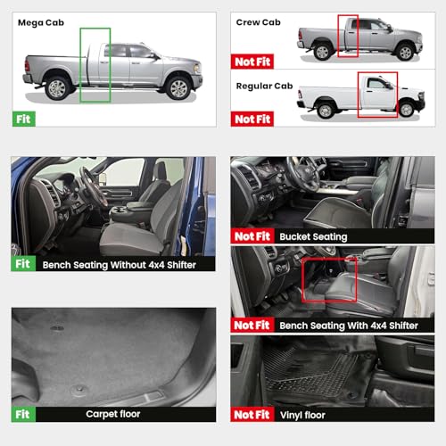 LASFIT Floor Mats 2019-2025 2026 for Ram 2500/3500 Mega Cab Bench Seat, Not for Bucket Seat or Model with PTO KIT or 4X4 Shifter, All Weather TPE Custom Fit Car Mats Floor Liners 1st & 2nd Row, Black - style: 3) 2500/3500 | 2019-2024 | Mega Cab Bench Seat