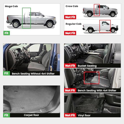 LASFIT Floor Mats 2019-2025 2026 for Ram 2500/3500 Mega Cab Bench Seat, Not for Bucket Seat or Model with PTO KIT or 4X4 Shifter, All Weather TPE Custom Fit Car Mats Floor Liners 1st & 2nd Row, Black - style: 3) 2500/3500 | 2019-2024 | Mega Cab Bench Seat
