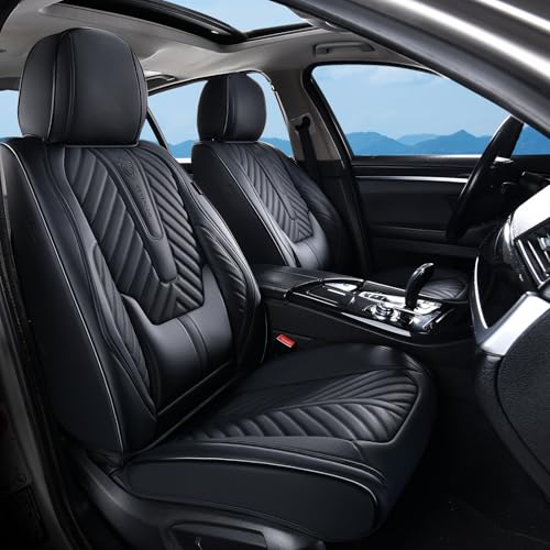 Coverado Front Seat Covers for Cars, Waterproof Faux Leather Seat Protectors with Lumbar Support, Universal Fit for Most Sedans SUV Trucks, Black, 2 Pack - color: Black, size: Front