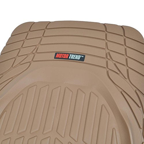 Motor Trend FlexTough Deep Dish Heavy Duty Rubber Floor Mats & Cargo Liner for Trunk All Weather (Beige) - Complete Coverage Set