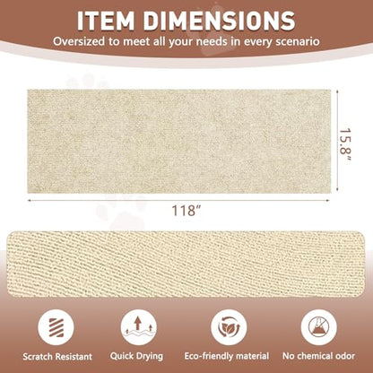 Cat Scratch Furniture Protector for Couch, Wall & Door Guard, Trimmable Self-Adhesive Scratch Pad, DIY Climbing Mat, Deterrent, Scratching Post Replacement (118''x15.8'', Khaki)
