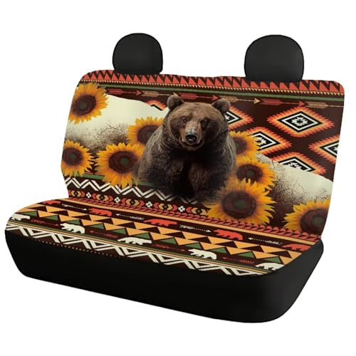 WELLFLYHOM Aztec Bear Car Seat Cover Rear Bench Seat Covers for Truck SUV Sunflower Universal Fit Car Accessories Brown Tribal Auto Bench Seat Cover - color: Aztec Bear