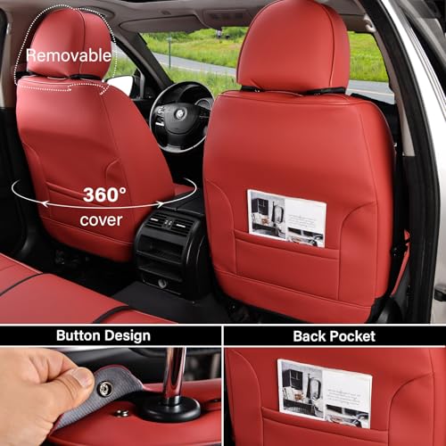 Coverado Seat Covers, Car Seat Covers Front Seats, Car Seat Cover, Car Seat Protector Waterproof, Car Seat Cushion Nappa Leather, Red Seat Covers Carseat Cover Universal Fit for Most Cars