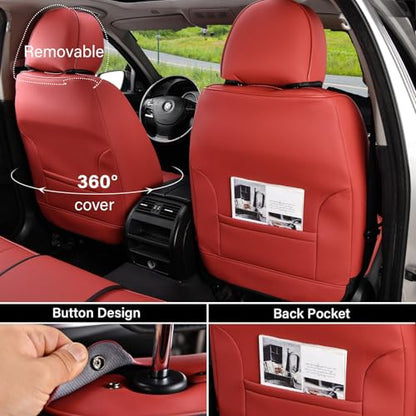 Coverado Seat Covers, Car Seat Covers Front Seats, Car Seat Cover, Car Seat Protector Waterproof, Car Seat Cushion Nappa Leather, Red Seat Covers Carseat Cover Universal Fit for Most Cars