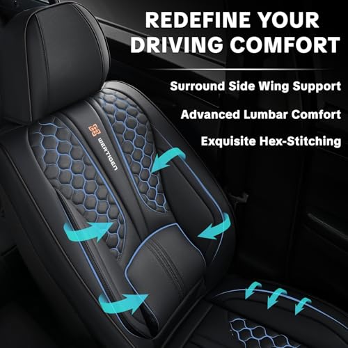 Black Universal Car Seat Covers Premium Nappa Leather with Lumbar Support Waterproof Full Set Non-Slip Contoured Fit Airbag Compatible Fits Most Vehicles Easy to Clean and Install - color: A_Black