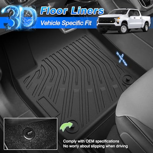 Cartist Floor Mats for 2019-2026 Chevy Silverado/GMC Sierra 1500, 2020-2026 2500 HD/3500 HD Crew Cab, All Weather Floor Liners for Silverado Accessories, Heavy Duty TPE Car Mats, Car Accessories - size: 1)Chevy Silverado 1500 19+