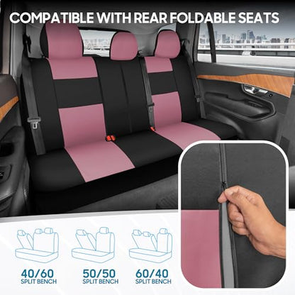 BDK PolyPro Car Seat Covers Full Set in Pink on Black, Front and Rear Split Bench Seat Covers for Cars, Easy to Install Car Seats Cover Set and Accessories for Auto Trucks Van SUV - Pink - color: Pink