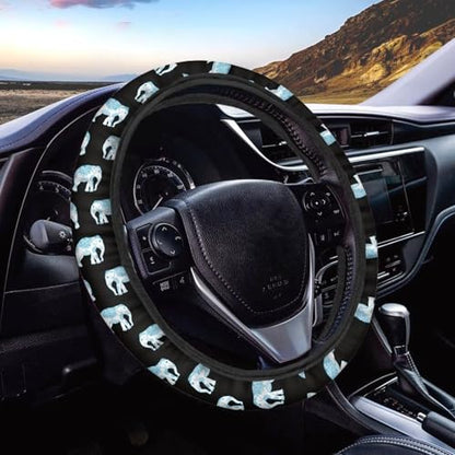 AFPANQZ Elegant Elephant Style Automotive Steering Wheel Covers Neoprene Comfortable Keep Warm Odorless Stretch-on Fabric Breathable Universal 14 to 15 inch Navy Blue for Women Mens - color: Elephant