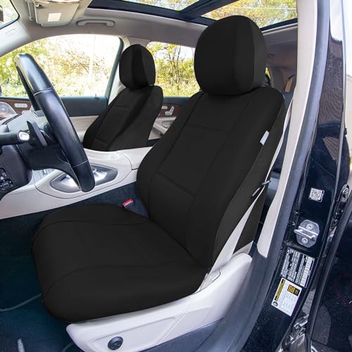 FH Group Full Set Faux Leather Car Seat Covers - Universal Fit, Low Back Front Seat Covers, Solid Back Seat Cover, Easy to Clean, Seat Cover for SUV, Sedan, Van, Black - color: Black, style: Full Set