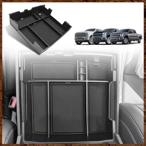 Center Console Organizer for 2023-2025 2026 Ford F250 F350 F450 Super Duty Accessories Custom Fit Storage Box Divider(Fit with OEM Tray), Fits Bucket Seats Only, Not for Work Surface (Black) - color: Black