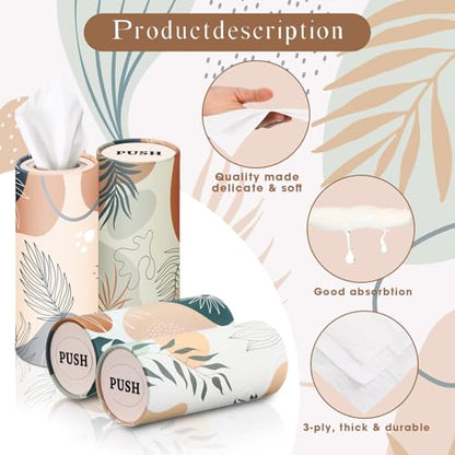 Outus 12 Pcs Boho Car Tissues Cylinder Holder with 3 Ply Facial Tissue Bulk Black White Round Tissue Holder Travel Tissues Boxes Container for Car Cup Wedding Birthday Party - style: Boho 1
