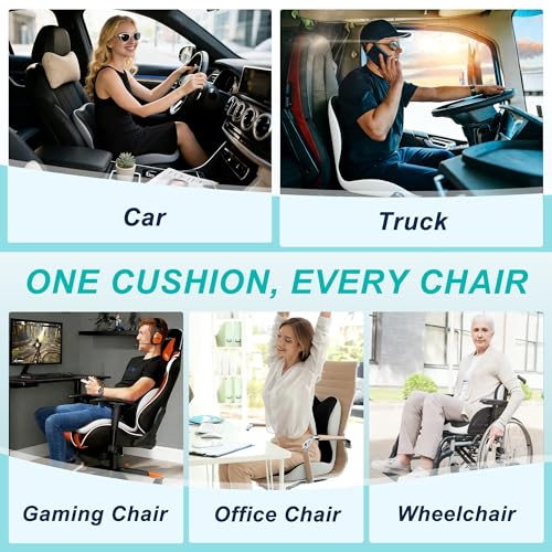 Seat Cushion for Office Chair and Car, Lumbar Support Pillow for Office Chair, Memory Foam Ergonomic Seat Cushion for Long Sitting, Back & Tailbone Pain, Sciatica - Dark Gray & Light Gray