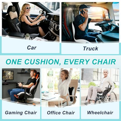 Seat Cushion for Office Chair and Car, Lumbar Support Pillow for Office Chair, Memory Foam Ergonomic Seat Cushion for Long Sitting, Back & Tailbone Pain, Sciatica - Dark Gray & Light Gray