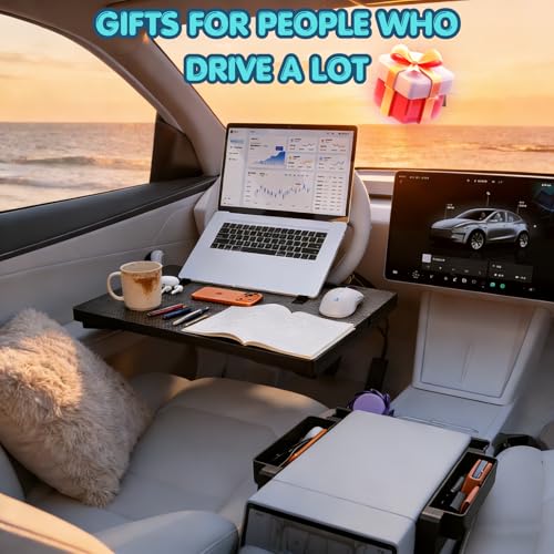 Carbon Fiber 2-in-1 Steering Wheel Tray Table & Car Seat Gap Filler Organizer | Foldable Adjustable Desk for Laptop, Eating & Work | Universal Car Office Accessories for Drivers, Women & Men