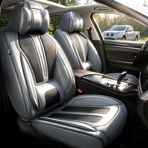 Custom Fit Faux Leather Seat Covers for Nissan Frontier 2007-2026 Full Set 5 Seats, Airbag Compatible, Black & Dark Gray - color: #066 Black&Gray, size: 5 Seats