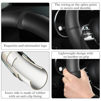 All Black Car Steering Wheel Cover, Nappa Leather, Bottom Color Blocking, Universal 14.5-15 Inch Leather Anti-Slip Breathable Auto Steering Wheel Covers for Men Women - color: All Black
