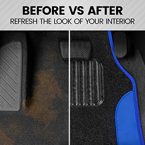 BDK PolyPro Blue Car Seat Covers Full Set with 4-Piece Car Floor Mats - Two-Tone Seat Covers for Cars with Carpet, Interior Covers for Auto Truck Van SUV