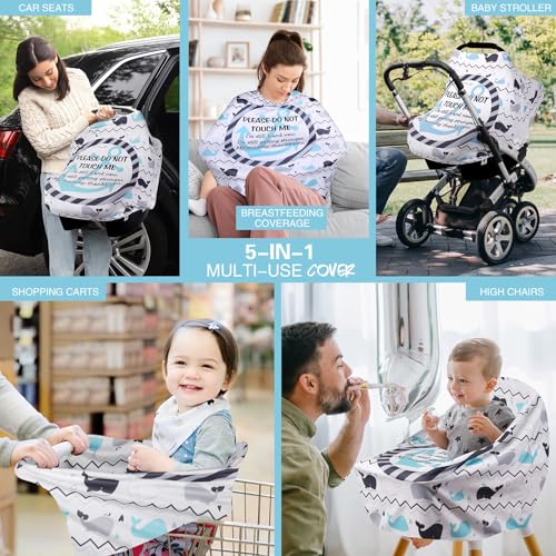 Metplus Car Seat Cover Baby, No Touch Sign Carseat Canopy, Nursing Breastfeeding Covers, Stretchy Universal Fit, Multi-Use for Stroller/Shopping Cart/High Chair, Gender Neutral Shower Gift - color: Whale