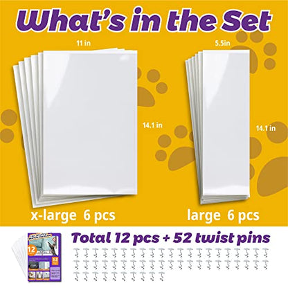 Anti-Cat Scratch Furniture Protector-12-Pack –Single-Sided, Heavy-Duty Self-Adhesive Tape, No-Residue for Couch, Doors & Walls - with 52 Twist Pins - size: 12P + 52 pins