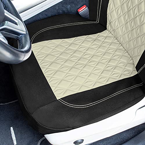Universal Fit Diamond Stitched Flat Cloth Car Seat Covers Full Set - Beige - color: Beige